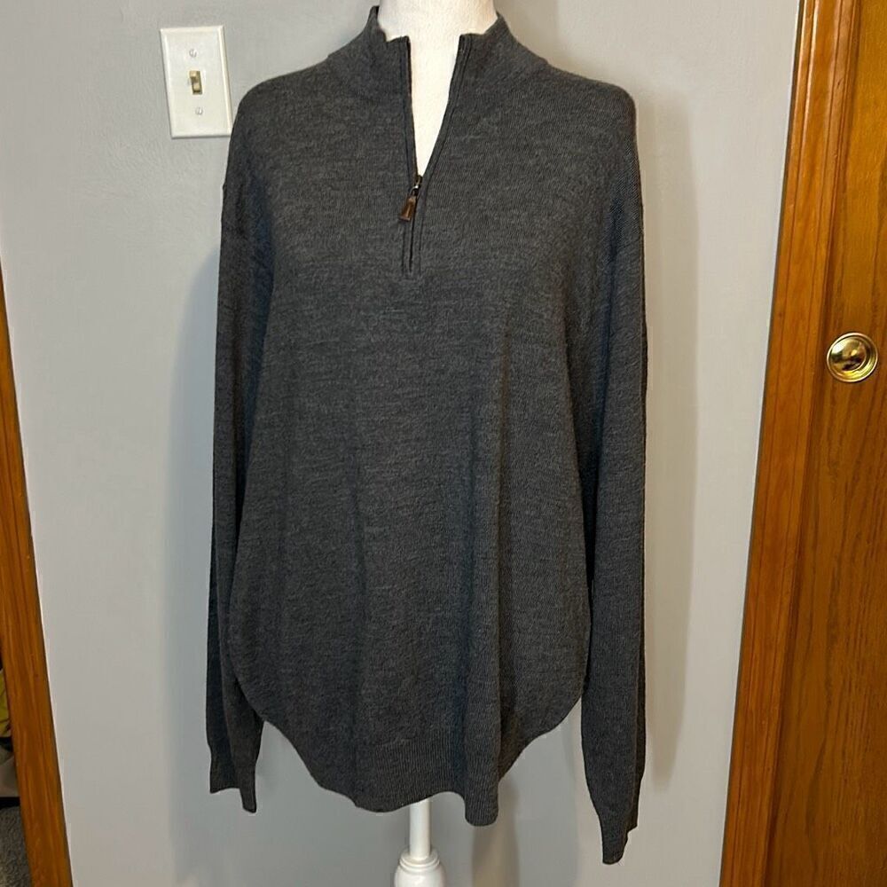 Peter Millar Mens Charcoal Gray 100% Extrafine Italian Merino Wool 1/4 Zip Large